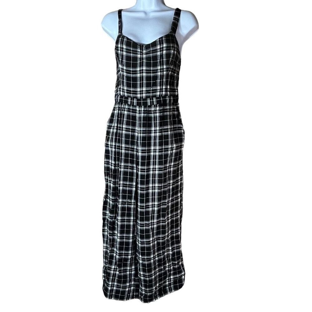 Hollister Black and White Plaid Jumpsuit Size Medium